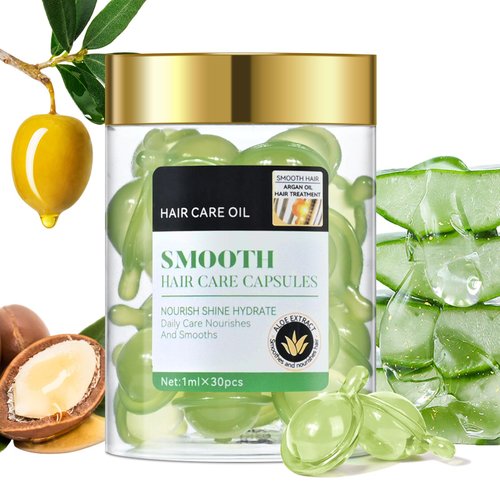 FREEORR Hair Vitamin Treatment Serum Oil Capsules,Hair Conditioner Serum Capsules for Frizzy & Dry Hair Jojoba & Argan Oil Hair Serum Capsule,Frizz Control Nourish Damaged Hair-30Capsules (Aloe)