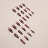 Halloween Press on Nails Long Square Fake Nails Pink Goth Ghost Flame with Glitter Fake Nails Design Spider Web Full Cover Artificial Glue on Nails Glossy Nude Stick on Nails for Women Manicure 24pcs