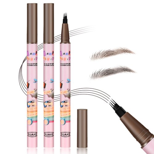 Kpeuuef 2 Pcs Magic Eyebrow Pencil,Eyebrow Microblading Pen Waterproof Brow Pencil with 4-Tipped Precise Eye Brow Pen with Micro-Fork Creates Natural Looking Eyebrow Light Brown+Dark Brown