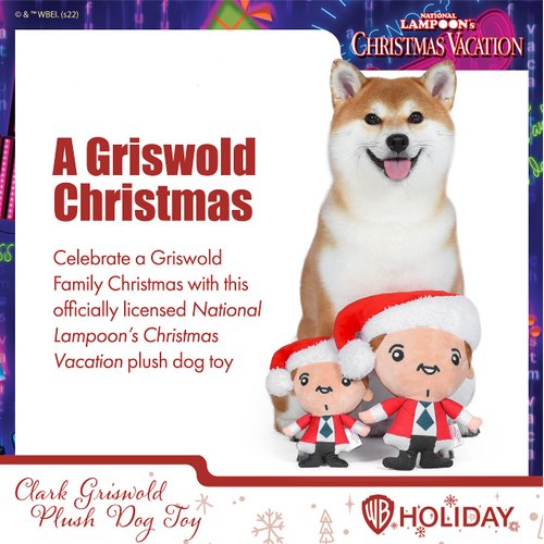 Warner Bros National Lampoon’s Christmas Vacation Dog Toy 9" Holiday Plush Squeaker Clark Griswold | Holiday Dog Toys | Officially Licensed NL Pet Product | Dog Plush Squeaky Toys
