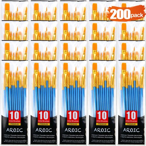 Acrylic Paint Brush Set, (20 Packs /200 pcs) Nylon Hair Brushes for Oil and Watercolor, Perfect Suit of Art Painting, Best Gift for Painting, Blue