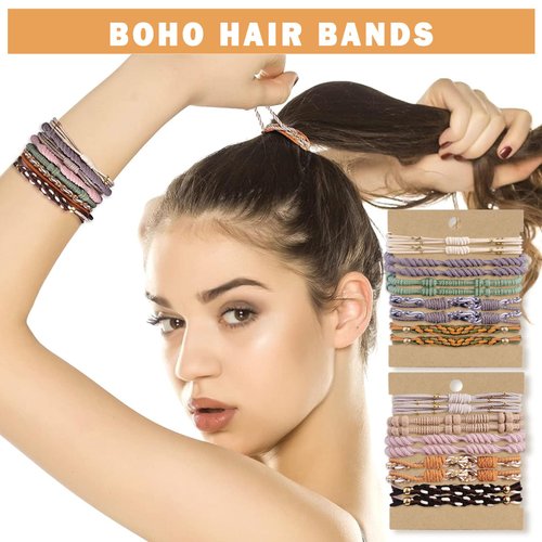20PCS Boho Hair Ties Bracelets for Women Elastic Pony Tails Hair Tie for Thin and Thick Hair Cute Braided Bracelet Hair Ties No Damage Boho Hair Accessories for Women