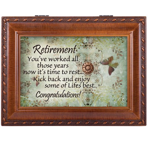 Cottage Garden Retirement Worked Hard Those Years Woodgrain Rope Trim Jewelry Music Box Plays Wonderful World