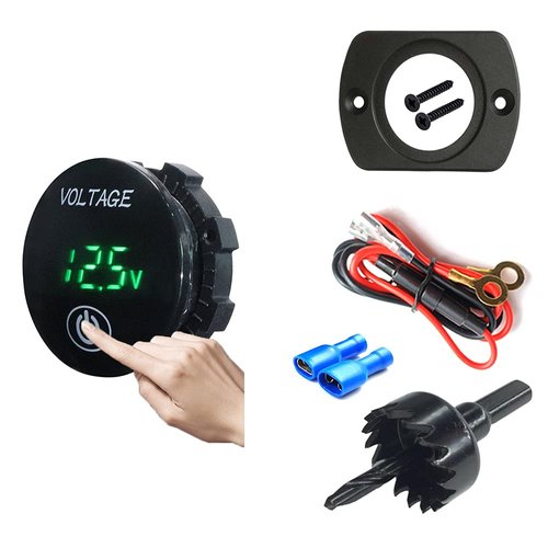 BUENNUS 4 in 1 Car Voltmeter with Touch Switch + Car Battery Capacity Tester Motorcycle Voltage Meter Waterproof LED Voltage Monitor for Car Motorcycle Boat Marine Truck ATV with Hole Saw/Cable/Panel