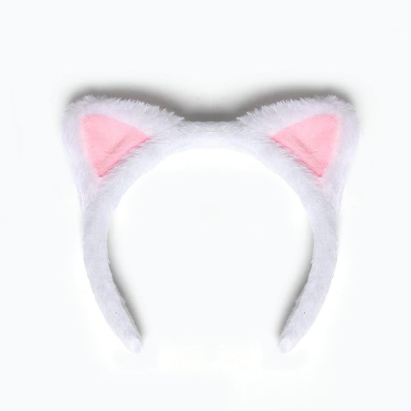 White Cat Ears Headband Hairband, Cute Animal Ears Headband, Soft Plush Cat Ear Headwear Hair Hoop for Halloween Cosplay Cat Costume Make Up Washing Face