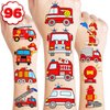 8 Sheets (96PCS) Fire Truck Temporary Tattoos Themed Firefighter Birthday Party Supplies Favors Decorations Stickers for Kids Gifts Classroom School Prizes Rewards