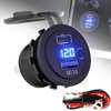 Okerny Type-C PD Charger Socket + USB QC 3.0 Charger + Voltmeter with Waterproof Cover 12V/24V Blue Led for Rocker Switch Switch Panel On Marine Boat Rv Vehicles Motorcycle (Round)
