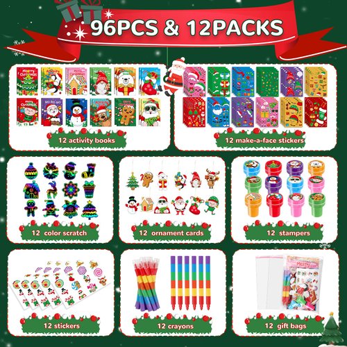 BenLouis Christmas Party Favors for Kids Christmas Classroom Gifts Prize Stockings Filler Coloring Books Bulk for Students Crafts Xmas Holiday School Goodie Bag Stuffer（12Set Gingerbread）