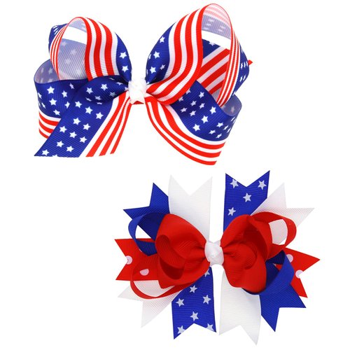 EVKILKJS Hair Bow Clip, American Flag Hair Accessories for Girls, Women, 4th of July (2Pcs)