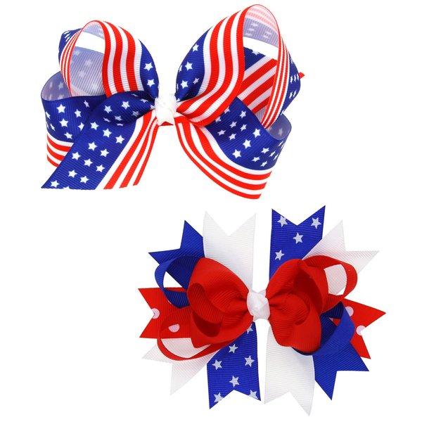 EVKILKJS Hair Bow Clip, American Flag Hair Accessories for Girls, Women, 4th of July (2Pcs)