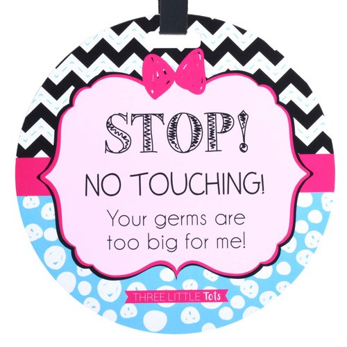 THREE LITTLE TOTS – Pink Zig Zag Stop No Touching Baby Car Seat Sign or Stroller Tag - CPSIA Safety Tested