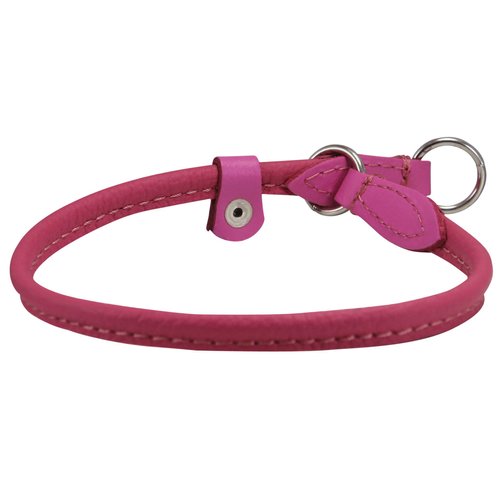 Round Genuine Rolled Leather Choke Dog Collar Pink (15" Long)