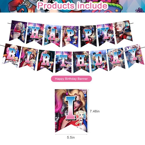 Joker Girl Party Decorations,Birthday Party Supplies for Girl Party Supplies Includes Banner - Cake Topper - 12 Cupcake Toppers - 18 Balloons