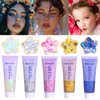 Face Body Glitter, Hair Glitter Sparkles Chunky Body Face Glitter Gel for Girls Makeup Singer Concerts Mermaid (White+Silver+Pink+Gold+Blue)