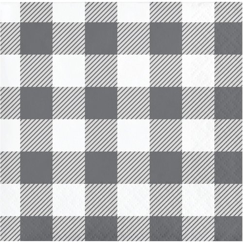 Creative Converting Gray and White Buffalo Check Beverage Napkins, 16 ct, 5"
