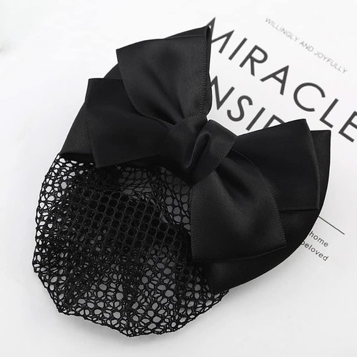 Black Bowknot Hair Bun Clips Hair Bun Cover Barrettes Bow Bun Cover Hairnet Elastic Mesh Hair Clips Lace Bow Decor Hair Net Clips and Barrettes Hair Clips for Lady Women