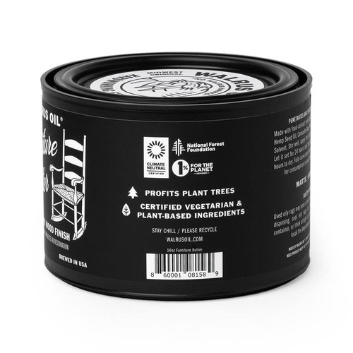 WALRUS OIL - Furniture Butter, Paste Wax Finish. Tung Oil, Carnauba Wax, and Pine Rosin Wood Sealer. Naturally VOC-Free, Matte to Satin Finish, 16oz Can