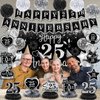 25th Wedding Anniversary Decorations Black Silver Happy 25th Anniversary Banner Backdrop Honeycomb Centerpiece Hanging Swirls Pom Poms for 25th Silver Wedding Anniversary Party Decorations Supplies