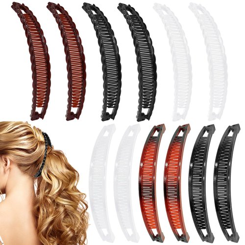 Mulzile 12 Pieces Banana Hair Clips Hair Comb Clips Plastic Vintage Fish Shape Ponytail Banana Hair Holder for Women Girls, 2 Styles
