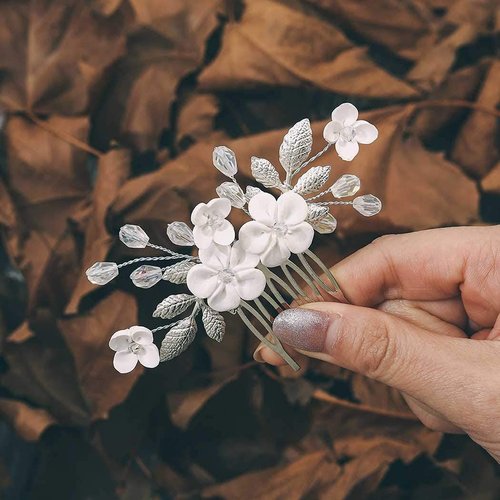 YBSHIN Flower Bride Wedding Hair Comb Silver Rhinestone Hair Pieces Leaf Bridal Hair Accessories for Women and Girls (Style 5)