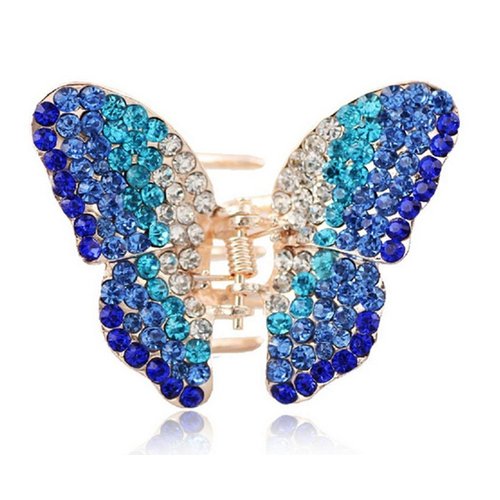 Suoirblss 1PC Elegant Butterfly Hairpin Fancy Rhinestones Claw Clip Jaw Clips for Women Lady (Blue)
