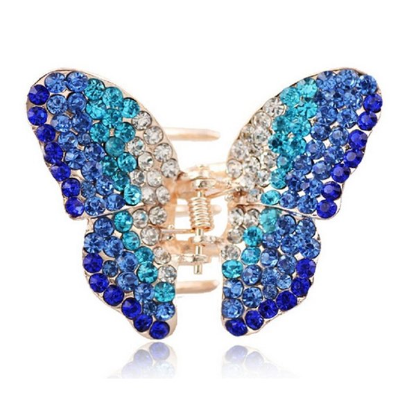 Suoirblss 1PC Elegant Butterfly Hairpin Fancy Rhinestones Claw Clip Jaw Clips for Women Lady (Blue)