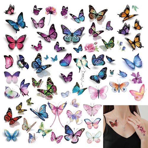 LOMIMOS Spring 200+pcs 3D Butterfly Temporary Tattoos,Waterproof Stickers for Kid Adult Body Art Party Goodie Bag(20 Sheets)