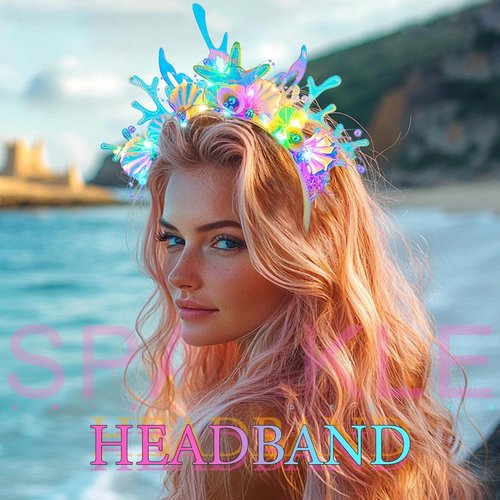 JEAIRTS Light Up Shell Headband Glowing Starfish Hair Band Led Pearl Mermaid Costume Hair Accessories for Women