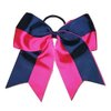 NEW "Two-Tone NAVY & PINK" Cheer Bow Pony Tail 7 Inch Girls Cheerleading Dance Practice Football Games School Uniform Competition Grosgrain Ribbon Elastic
