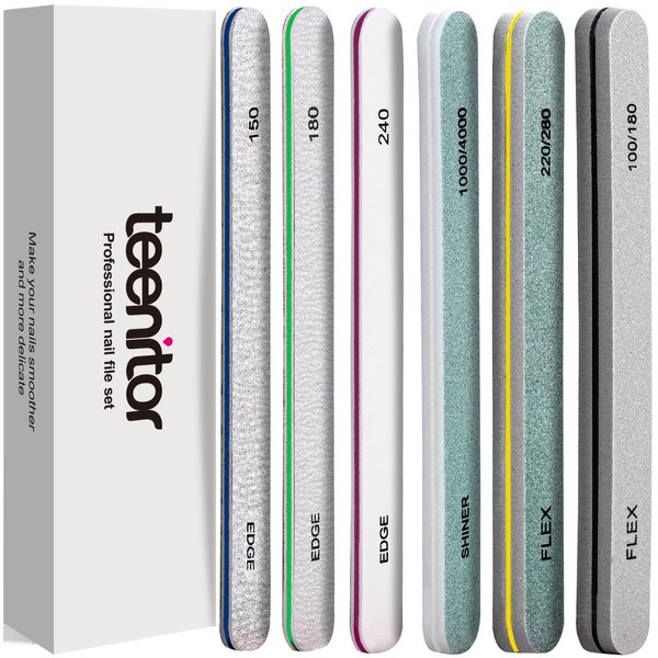 Teenitor Nail File Buffer, Nail Files for Natural Nails and Acrylic Nails, Manicure Buffer Block, Different Grits, Straight