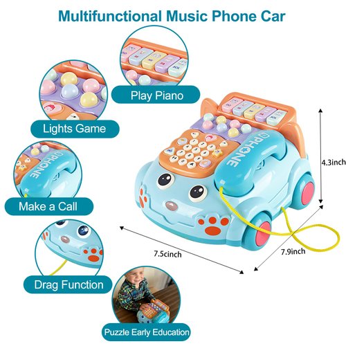 Kimery Baby Phone Toy,Baby Toy Phone Cartoon Baby Piano Music Light Toy Children Pretend PhoneToy Gift Game Boy Girl Early Education Gift Blue (18 M+)