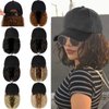 Qlenkay Baseball Cap with Hair Extensions 14inch Wavy Curly Bob Hairstyle Adjustable Wig Hat Attached Synthetic Hairpiece for Woman Medium Brown
