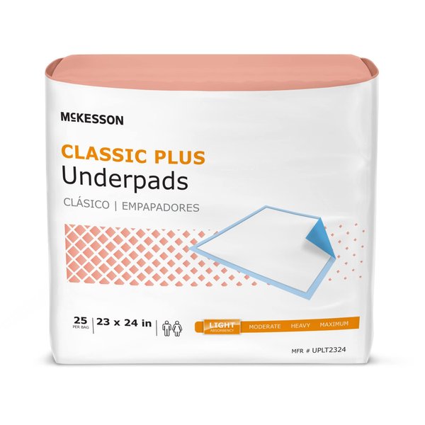 McKesson Classic Underpads, Incontinence Bed Pads, Light Absorbency, 23 in x 24 in, 25 Count