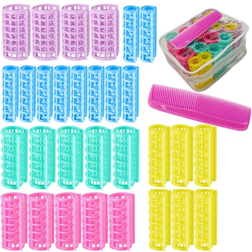 ZMD 30Pcs Hair Curlers Rollers Set, Snap on Rollers Self Grip Rollers Hairdressing Curlers Hair Curlers No Heat Hair Rollers for Long Hair Medium Hair Short Hair Rollers with Mini Comb 5 Sizes(Rose)