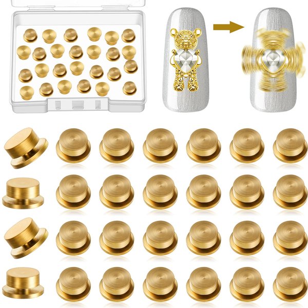 Leelosp 30 Pieces Spinning Nail Charms Nail Art Rotating Charm Rotating Bearing Nail Art Tool Nail Rings Jewelry Rotating Nail Tools 3D Nail Charms for Women Nails Crafting Gold