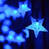 Abkshine Solar Powered Blue Star String Lights, 55ft Total Length, 4.9 Inch Distance Between LED Bulbs, Waterproof, Auto On/Off