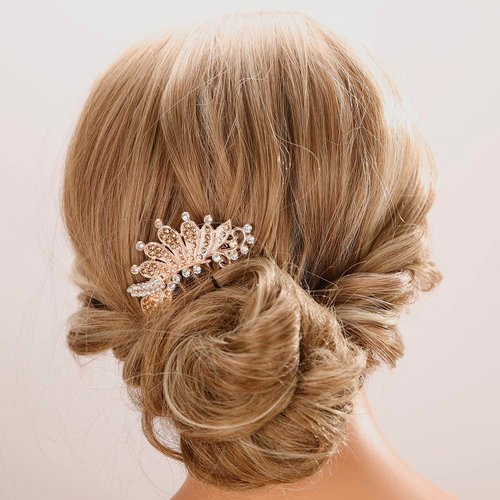 Aimimier Peacock Crystal Hair Side Combs Vintage Rhinestone Long Teeth Hair Clip Pins Decorative Flower Combs Bridal Wedding Hair Accessories for Women and Girls(Champagne)