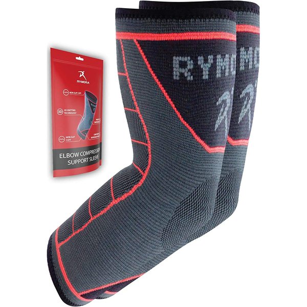 Rymora Fitness Elbow Brace- L, Compression Support Sleeve for Tendonitis, Tennis Elbow, Golf Elbow Treatment, Weightlifting & Weak Joints - Reduce Joint Pain During Any Activity!