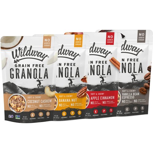 Wildway Variety Keto Granola | Grain-Free Certified Gluten-Free Cereal | Vegan, Low Carb | No Sugar Added | Paleo-Friendly | Non-GMO Fruit & Nut Clusters | Nutrient-Rich Snack, 8oz, 4 Pack