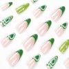 BABALAL Press on Nails Medium Fake Nails Almond Glue on Nails Acrylic Nails Green Swirl Stick on Nails 24Pcs Stiletto Nails for Women and Girls
