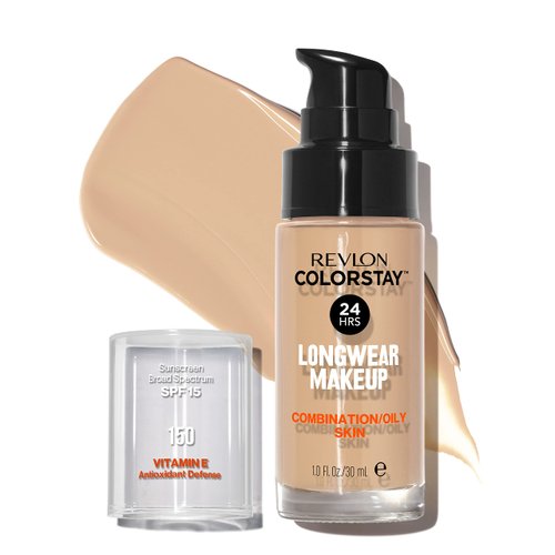 Revlon ColorStay Liquid Foundation for Combination & Oily Skin, Face Makeup Stocking Stuffers for Women, SPF 15, Medium-Full Coverage, Matte Finish, Buff (150), 1.0 Oz