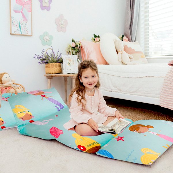 Butterfly Craze Floor Pillow Case, Mattress Bed Lounger Cover, Mermaid Aqua, Queen Size - Cozy Seating Solution for Kids & Adults, Recliner Cushion, for Reading, TV Time (Pillow Not Included)