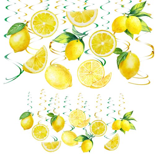 AnyDesign 46Pcs Lemon Hanging Swirls Decoration Kit Watercolor Summer Fruit Hanging Streamers Ceiling Spiral with Cutout Cardboard Ornaments for Home Party Classroom Supplies