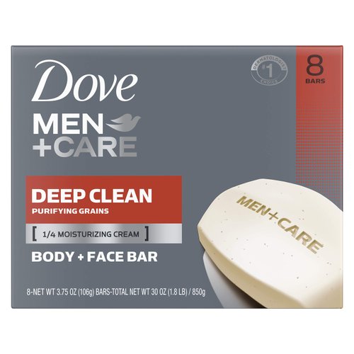 Dove Men+Care Bar Soap More Moisturizing Than Bar Soap Deep Clean Effectively Washes Away Bacteria, Nourishes Your Skin 3.75 oz, 8 Bars