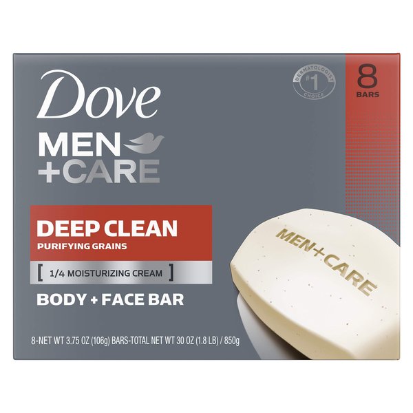 Dove Men+Care Bar Soap More Moisturizing Than Bar Soap Deep Clean Effectively Washes Away Bacteria, Nourishes Your Skin 3.75 oz, 8 Bars