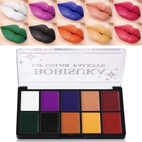 BOBISUKA Cream Lip Color Palette, High Impact 10 Halloween Colors Matte Lipstick Makeup Palette, Moisturizing Waterproof Creamy Formula Lipstick Palette - Halloween