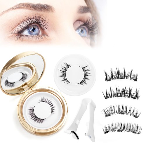 VSONYAN 2Pair Magnetic Eyelashes,Natural and Bushy, Reusable Magnetic Eyelashes with Applicator No Glue, magnetic lashes with applicator, Black