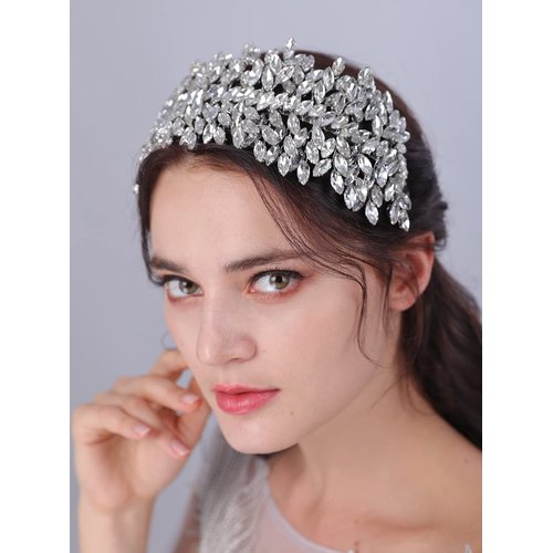 JWICOS Crystal Bridal Headband Tiara Wedding Headpiece for Bride Wedding Hair Accessories for Women and Girls (Black)