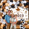 JOYMEMO My 2nd Rodeo Birthday Decorations Boy - Brown Cowboy Balloon Garland Arch Kit with This Ain't My First Rodeo Its My Second Birthday Backdrop, Number 2 Foil Balloon for Western Theme Party