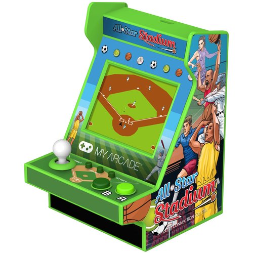 My Arcade All Star Stadium Nano Player- Portable Mini Arcade Machine with 207 Retro Games, 2.4" Screen, Green, Tiny Arcade